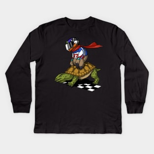 Sloth Racer Riding Turtle Kids Long Sleeve T-Shirt